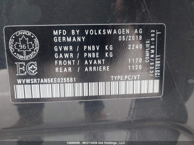 Aukcja sprzedaży 2019 Volkswagen Arteon 2.0 Tsi, vin: WVWSR7AN5KE025581, numer aukcji: 12686558