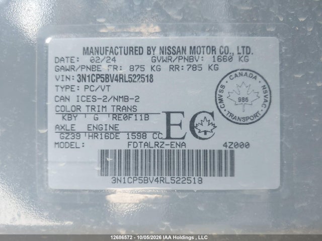 Aukcja sprzedaży 2024 Nissan Kicks S, vin: 3N1CP5BV4RL522518, numer aukcji: 12686572