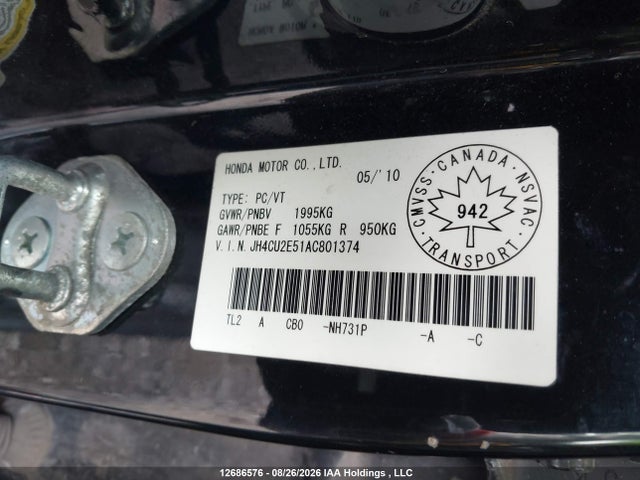 Aukcja sprzedaży 2010 Acura Tsx, vin: JH4CU2E51AC801374, numer aukcji: 12686576