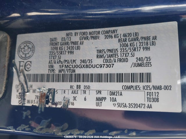 Продаж на аукціоні авто 2013 Ford Escape Se, vin: 1FMCU0GX8DUC97307, номер лоту: 12686578