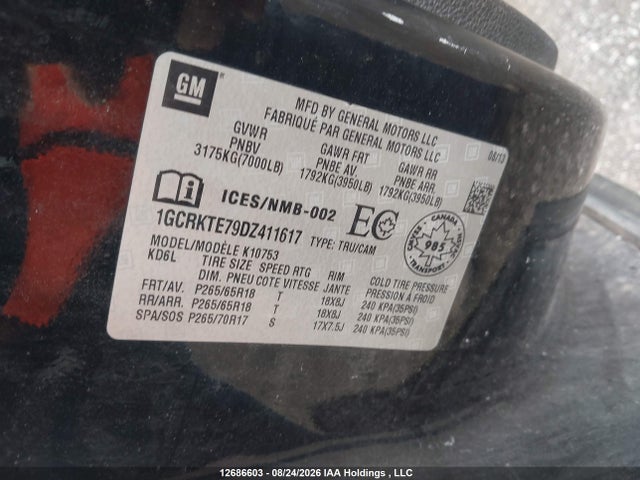 Продаж на аукціоні авто 2013 Chevrolet Silverado 1500 Ltz, vin: 1GCRKTE79DZ411617, номер лоту: 12686603