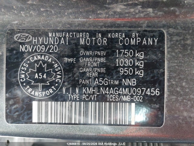 KMHLN4AG4MU097456 Hyundai ELANTRA SEL
