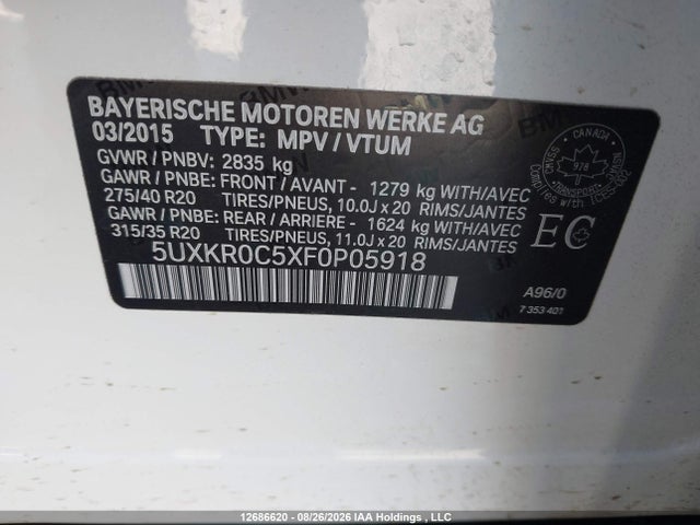 Продажа на аукционе авто 2015 Bmw X5 Xdrive35i, vin: 5UXKR0C5XF0P05918, номер лота: 12686620