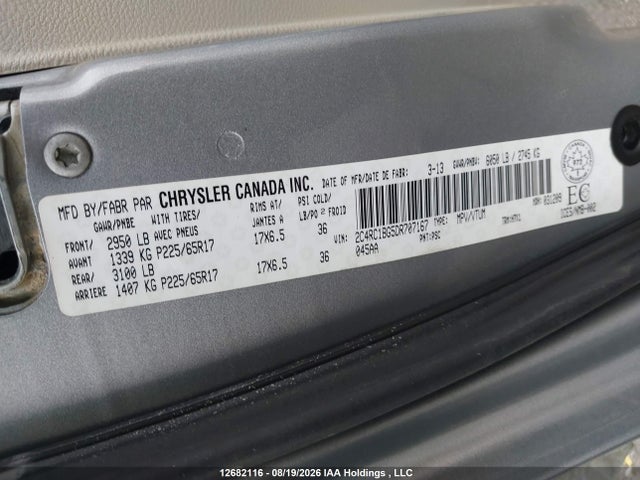 Aukcja sprzedaży 2013 Chrysler Town & Country Touring, vin: 2C4RC1BG5DR707167, numer aukcji: 12682116