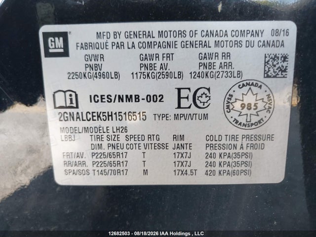Chevrolet EQUINOX LT 2017 2GNALCEK5H1516515 Image 9