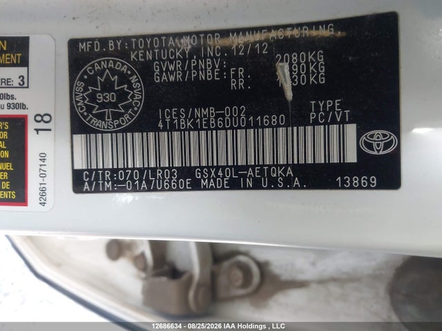 Aukcja sprzedaży 2013 Toyota Avalon Premium/touring/limited, vin: 4T1BK1EB6DU011680, numer aukcji: 12686634