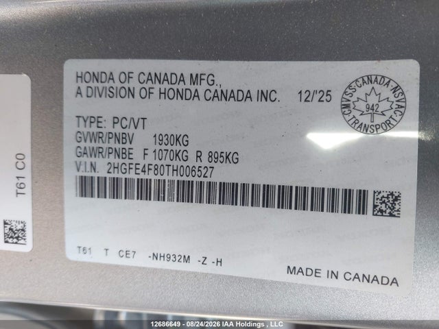 Honda Civic 2026 2HGFE4F80TH006527 Image 18