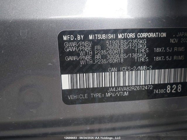 Продаж на аукціоні авто 2024 Mitsubishi Outlander Se/black Edition/ralliart, vin: JA4J4VA82RZ612472, номер лоту: 12686653
