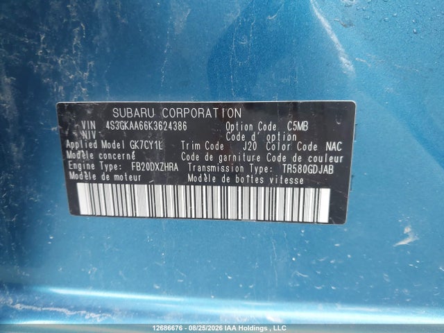 Продажа на аукционе авто 2019 Subaru Impreza Convenience, vin: 4S3GKAA66K3624386, номер лота: 12686676