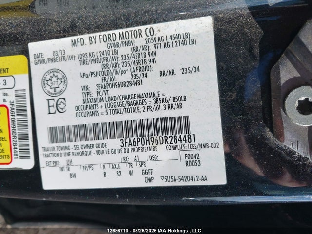 Продажа на аукционе авто 2013 Ford Fusion Se, vin: 3FA6P0H96DR284481, номер лота: 12686710