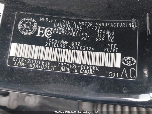 Aukcja sprzedaży 2009 Toyota Corolla Ce, vin: 2T1BU40E59C003124, numer aukcji: 12686714