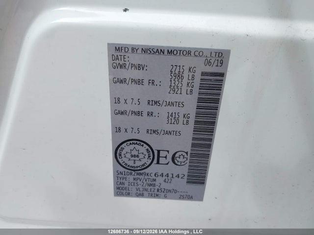 5N1DR2MM9KC644142 Nissan Pathfinder S/sl/sv/platinum