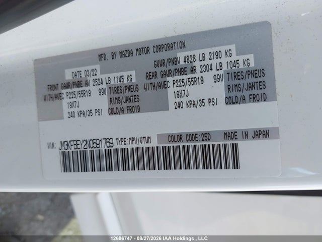 12686747 :رقم المزاد ، JM3KFBEY2N0591769 vin ، 2022 Mazda Cx-5 Signature مزاد بيع