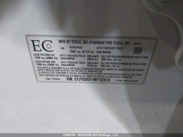 Tesla Model Y 2021 5YJYGDEE1MF182616 Image 19