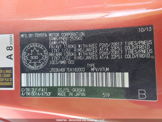 Toyota FJ Cruiser 2014 JTEBU4BF7EK182003 Image 9