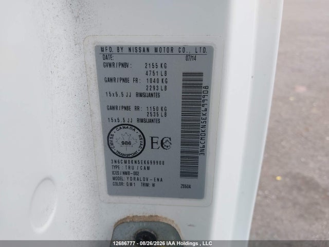 Продаж на аукціоні авто 2014 Nissan Nv200 S/sv, vin: 3N6CM0KN5EK699908, номер лоту: 12686777