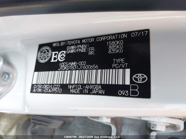Toyota PRIUS C 2018 JTDKDTB31J1600656 Image 9