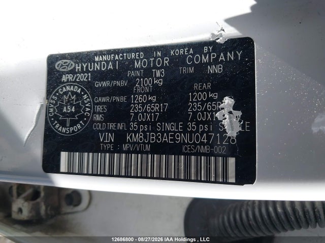 KM8JB3AE9NU047128 Hyundai Tucson Essential Fwd