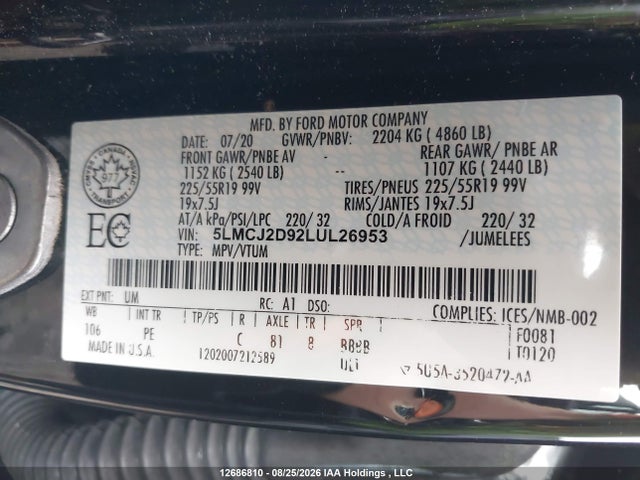 Продажа на аукционе авто 2020 Lincoln Corsair Reserve, vin: 5LMCJ2D92LUL26953, номер лота: 12686810