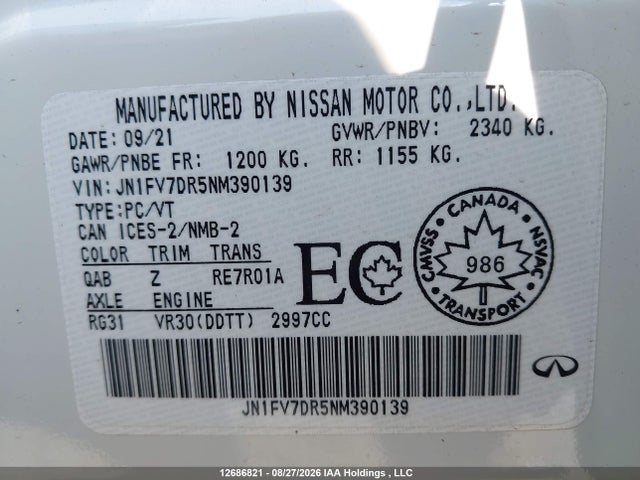 JN1FV7DR5NM390139 Infiniti Q50 Red Sport 400