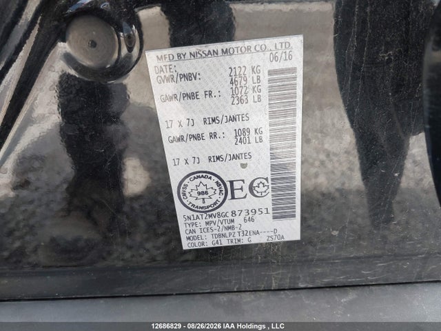 12686829 :رقم المزاد ، 5N1AT2MV8GC873951 vin ، 2016 Nissan Rogue S/sl Premium/sv مزاد بيع