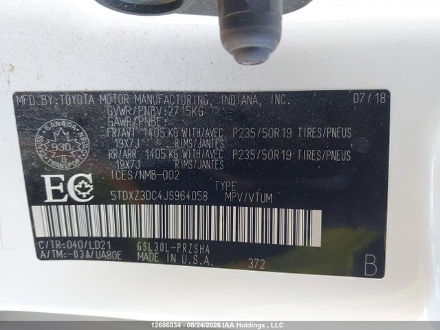 Aukcja sprzedaży 2018 Toyota Sienna Se/se Premium, vin: 5TDXZ3DC4JS964058, numer aukcji: 12686834