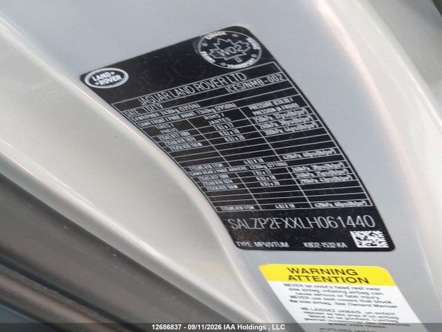 Продаж на аукціоні авто 2020 Land Rover Range Rover Evoque P250 Se, vin: SALZP2FXXLH061440, номер лоту: 12686837