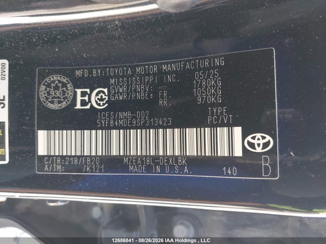 5YFB4MDE9SP313423 Toyota COROLLA LE