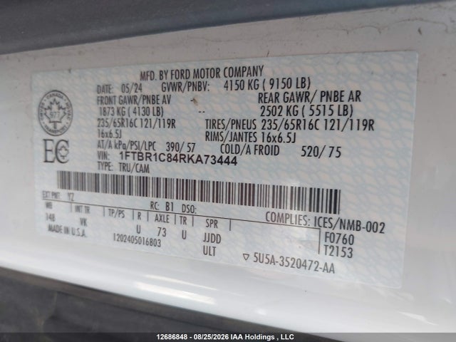 Ford Transit T-250 2024 1FTBR1C84RKA73444 Image 9
