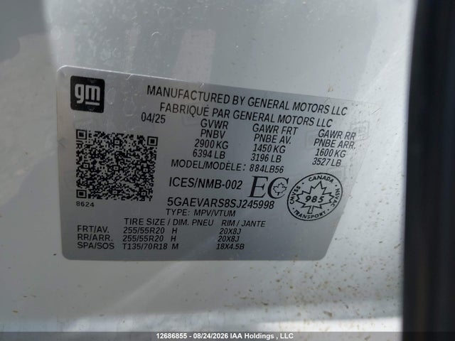 12686855 :رقم المزاد ، 5GAEVARS8SJ245998 vin ، 2025 Buick Enclave Preferred مزاد بيع