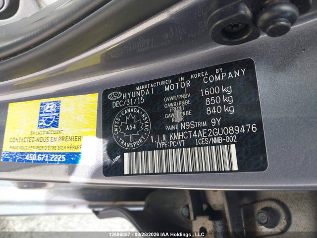 Auction sale of the 2016 Hyundai Accent Se, vin: KMHCT4AE2GU089476, lot number: 12686857