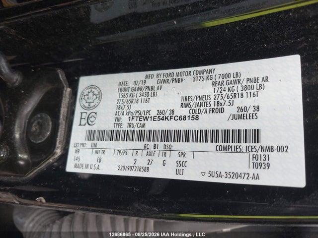Ford F150 Supercrew 2019 1FTEW1E54KFC68158 Image 9