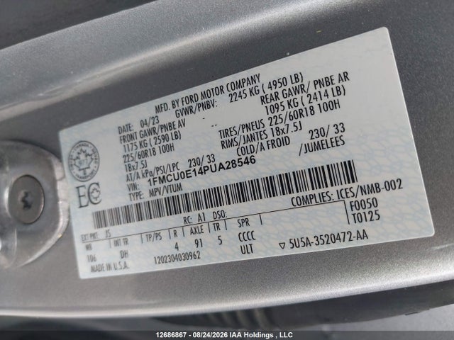 Aukcja sprzedaży 2023 Ford Escape Phev, vin: 1FMCU0E14PUA28546, numer aukcji: 12686867