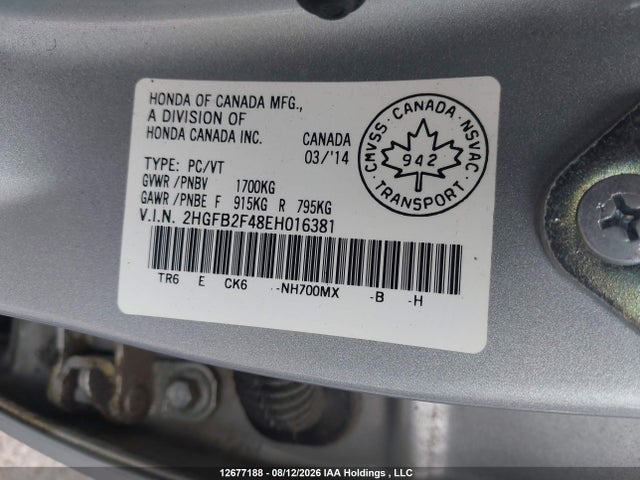 Honda Civic Lx 2014 2HGFB2F48EH016381 Image 18