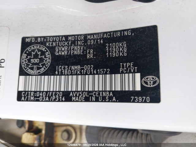 4T1BD1FK1FU141572 Toyota Camry Hybrid/le/xle/se