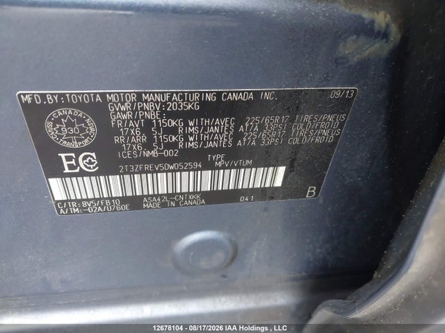 Продаж на аукціоні авто 2013 Toyota Rav4 Le, vin: 2T3ZFREV5DW052594, номер лоту: 12678104