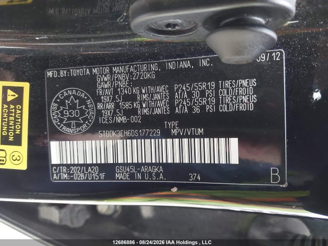 12686886 :رقم المزاد ، 5TDDK3EH6DS177229 vin ، 2013 Toyota Highlander Limited مزاد بيع