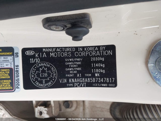 Продажа на аукционе авто 2011 Kia Rondo Lx, vin: KNAHG8A85B7347817, номер лота: 12686891