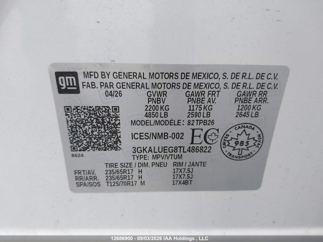 Aukcja sprzedaży 2026 Gmc Terrain Elevation, vin: 3GKALUEG8TL486822, numer aukcji: 12686900