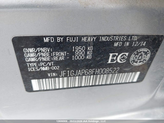 Subaru Impreza Limited 2015 JF1GJAP68FH008522 Image 19