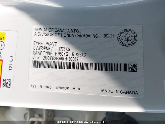 2HGFE2F36RH103359 Honda CIVIC EX