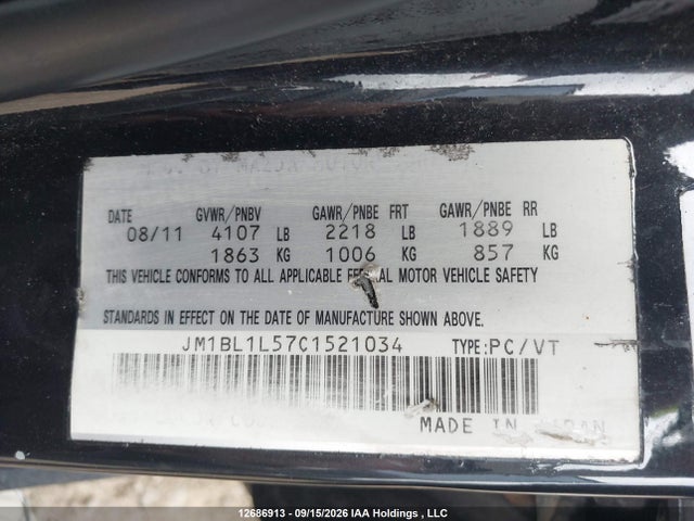 Aukcja sprzedaży 2012 Mazda 3, vin: JM1BL1L57C1521034, numer aukcji: 12686913