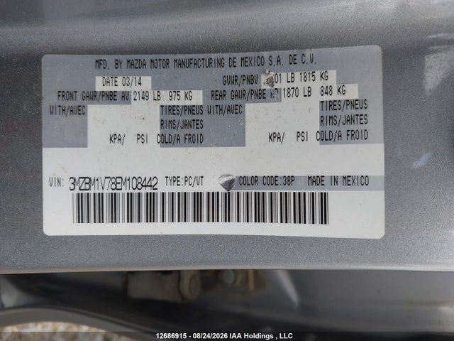 12686915 :رقم المزاد ، 3MZBM1V78EM108442 vin ، 2014 Mazda 3 Touring مزاد بيع