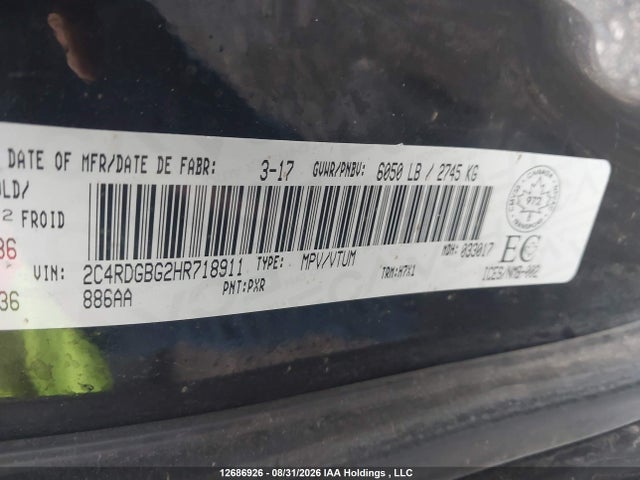 12686926 :رقم المزاد ، 2C4RDGBG2HR718911 vin ، 2017 Dodge Grand Caravan Se مزاد بيع