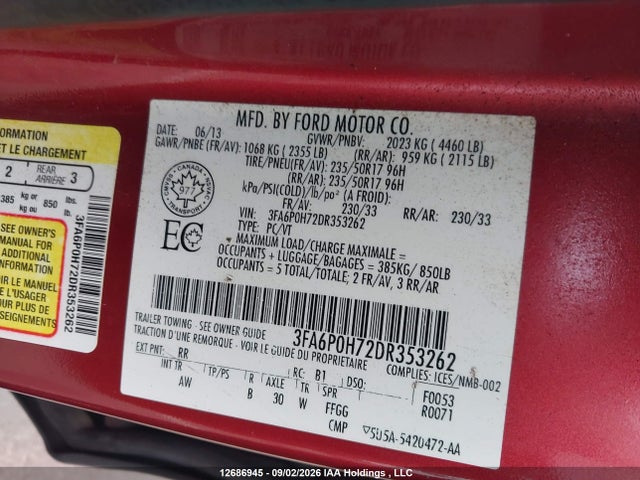 Продаж на аукціоні авто 2013 Ford Fusion, vin: 3FA6P0H72DR353262, номер лоту: 12686945