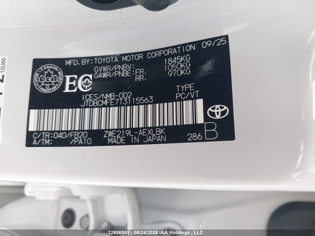 Toyota Corolla Le/se/xle 2026 JTDBCMFE7T3115563 Image 9
