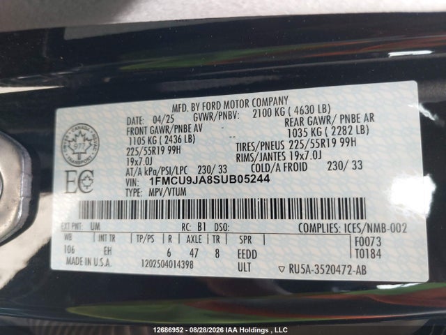 Продаж на аукціоні авто 2025 Ford Escape Platinum, vin: 1FMCU9JA8SUB05244, номер лоту: 12686952
