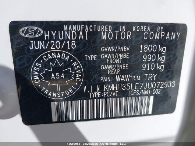 2018 Hyundai Elantra Gt მანქანა იყიდება აუქციონზე, vin: KMHH35LE7JU072933, აუქციონის ნომერი: 12686953
