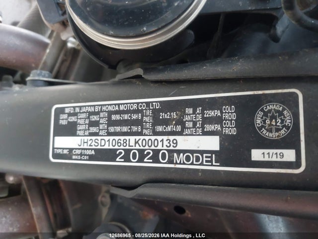 JH2SD1068LK000139 Honda Crf1100 A