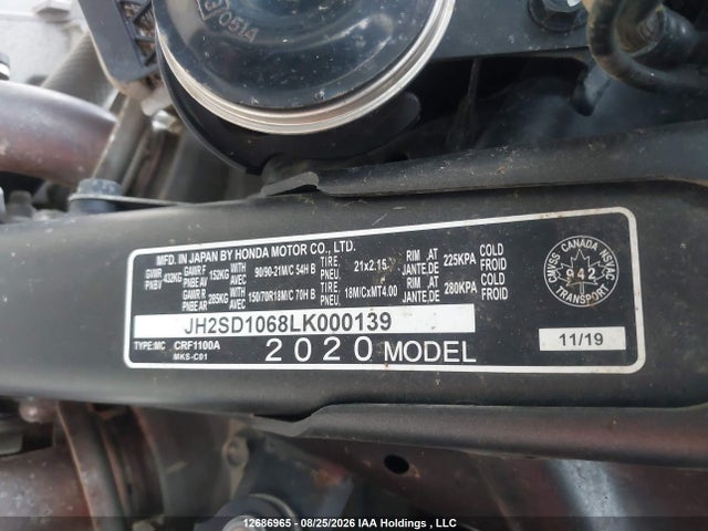 JH2SD1068LK000139 Honda Crf1100 A